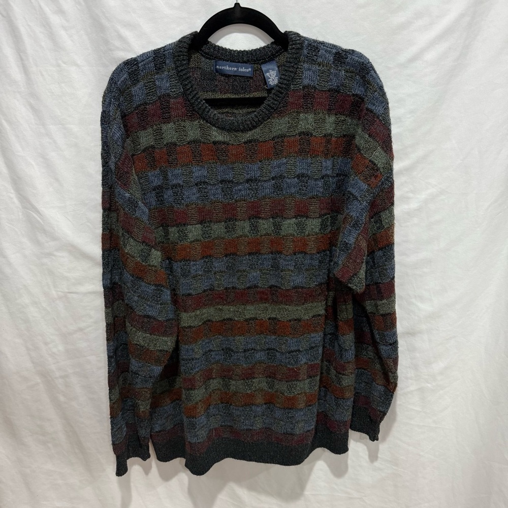 Vintage 90's Grunge Garage Band Striped Knit Sweater XL Distressed Northern Isle